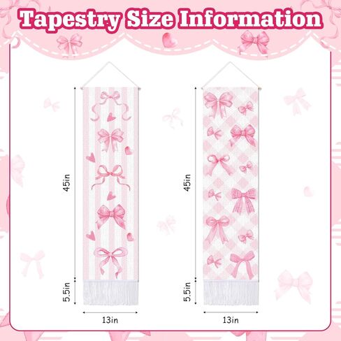 CORNER LANCE 2 Pack Pink Bow Vertical Tapestry, Wall Decorative Tapestries Hanging Art with Tassels for Bedroom Living Roomb Office, Home Decor Housewarming Gift (45.7x13 Inch) in Kuwait