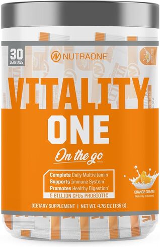 كريم NutraOne VitalityOne On The Go المتكامل متعدد الفيتامينات والبروبيوتيك والإنزيمات البرتقالية - 30 وجبة in Kuwait