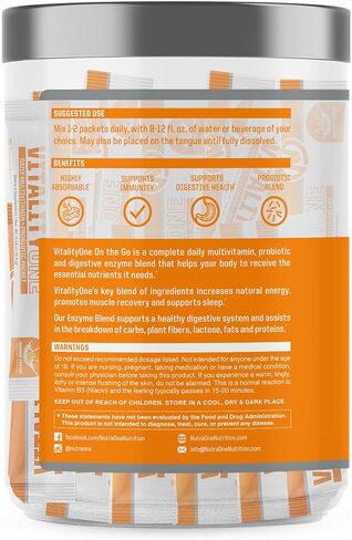 كريم NutraOne VitalityOne On The Go المتكامل متعدد الفيتامينات والبروبيوتيك والإنزيمات البرتقالية - 30 وجبة in Kuwait