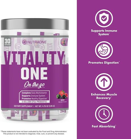 كريم NutraOne VitalityOne On The Go المتكامل متعدد الفيتامينات والبروبيوتيك والإنزيمات البرتقالية - 30 وجبة in Kuwait