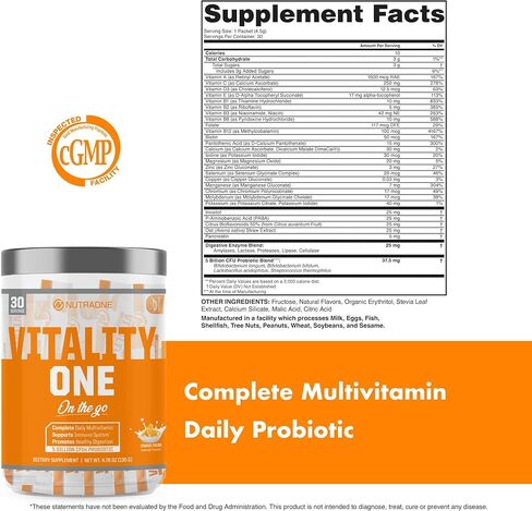 كريم NutraOne VitalityOne On The Go المتكامل متعدد الفيتامينات والبروبيوتيك والإنزيمات البرتقالية - 30 وجبة in Kuwait