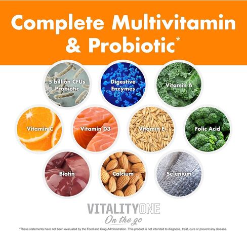 كريم NutraOne VitalityOne On The Go المتكامل متعدد الفيتامينات والبروبيوتيك والإنزيمات البرتقالية - 30 وجبة in Kuwait