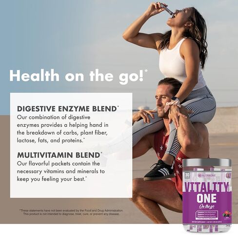 كريم NutraOne VitalityOne On The Go المتكامل متعدد الفيتامينات والبروبيوتيك والإنزيمات البرتقالية - 30 وجبة in Kuwait