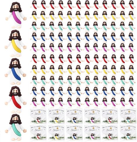 100 Sets Little Jesus Figurines Bulk Mini Jesus Figurines Set with 100 Prayer Cards and 100 Bags Religious Party Favors, Church, Baptism Gifts Stuffers in Kuwait
