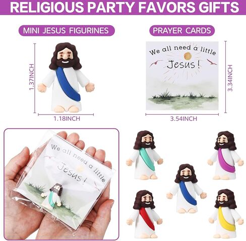 100 Sets Little Jesus Figurines Bulk Mini Jesus Figurines Set with 100 Prayer Cards and 100 Bags Religious Party Favors, Church, Baptism Gifts Stuffers in Kuwait