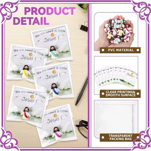 100 Sets Little Jesus Figurines Bulk Mini Jesus Figurines Set with 100 Prayer Cards and 100 Bags Religious Party Favors, Church, Baptism Gifts Stuffers in Kuwait