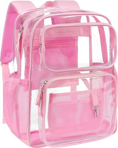 PACKISM Clear Backpack for girls - 17 inch Large Heavy Duty Bookbag for School, Reinforced See Through PVC Transparent Backpack for Students, Cute Pink (Age 12+) in Kuwait