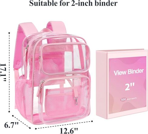 PACKISM Clear Backpack for girls - 17 inch Large Heavy Duty Bookbag for School, Reinforced See Through PVC Transparent Backpack for Students, Cute Pink (Age 12+) in Kuwait