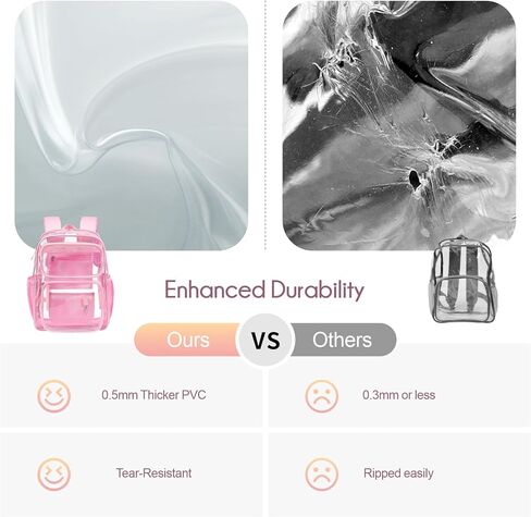 PACKISM Clear Backpack for girls - 17 inch Large Heavy Duty Bookbag for School, Reinforced See Through PVC Transparent Backpack for Students, Cute Pink (Age 12+) in Kuwait
