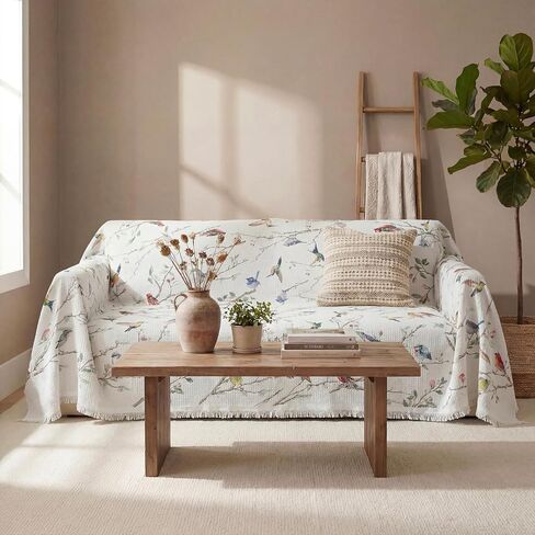 Horaldaily Spring Summer Waffle Couch Sofa Slip Cover, Birds Branch Floral Non Slip Washable Couch Sofa Cover for 2 Cushion Pet Friendly, Sectional L Shape Covers for Dogs, Kids,71"x118" in Saudi Arabia