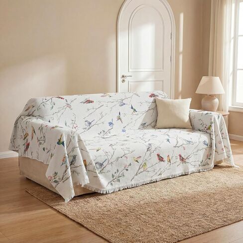 Horaldaily Spring Summer Waffle Couch Sofa Slip Cover, Birds Branch Floral Non Slip Washable Couch Sofa Cover for 2 Cushion Pet Friendly, Sectional L Shape Covers for Dogs, Kids,71"x118" in Saudi Arabia