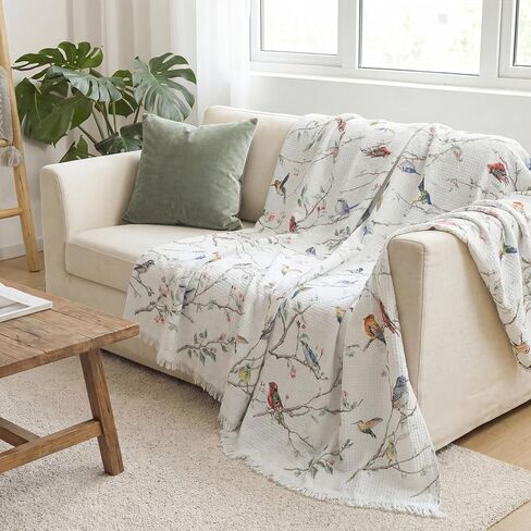 Horaldaily Spring Summer Waffle Couch Sofa Slip Cover, Birds Branch Floral Non Slip Washable Couch Sofa Cover for 2 Cushion Pet Friendly, Sectional L Shape Covers for Dogs, Kids,71"x118" in Saudi Arabia
