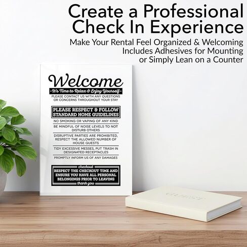Acrylic 5x7 Airbnb Essentials for Hosts Sign, Air Bnb Supplies Standard Guidelines, No Smoking Signs for Airbnb, Be Mindful of Noise Sign, Checkout Reminder Sign, Short Term Rental Sign, Made in USA in Saudi Arabia