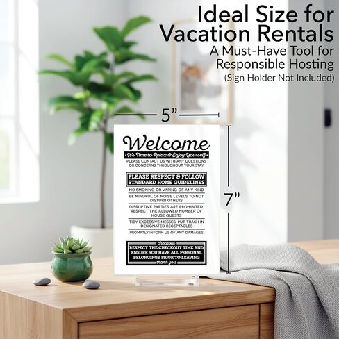 Acrylic 5x7 Airbnb Essentials for Hosts Sign, Air Bnb Supplies Standard Guidelines, No Smoking Signs for Airbnb, Be Mindful of Noise Sign, Checkout Reminder Sign, Short Term Rental Sign, Made in USA in Saudi Arabia