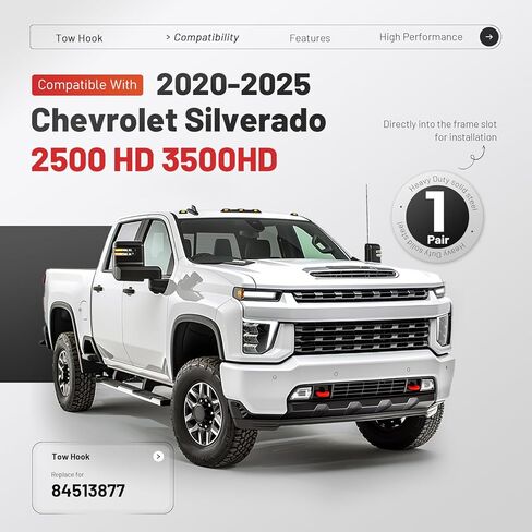 خطافات السحب الأمامية متوافقة مع 2020-2025 شيفروليه سيلفرادو 2500 HD 3500 HD استبدال 84513877 2 قطعة من الفولاذ الأحمر in Kuwait