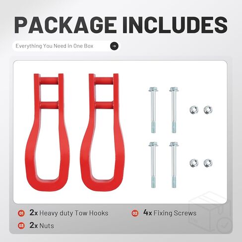 خطافات السحب الأمامية متوافقة مع 2020-2025 شيفروليه سيلفرادو 2500 HD 3500 HD استبدال 84513877 2 قطعة من الفولاذ الأحمر in Kuwait