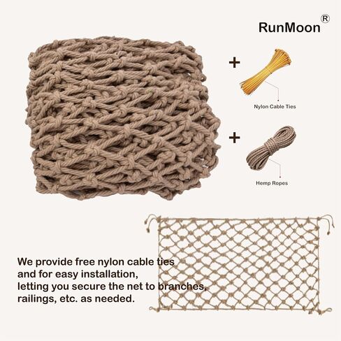 Multi-Use Hemp Rope Net: Natural Jute, 15 Sizes, Ideal for Indoor/Outdoor Decor & Safety, Handcrafted with Free Installation Accessories (3x6ft) in Saudi Arabia