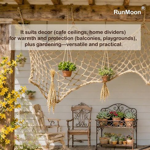 Multi-Use Hemp Rope Net: Natural Jute, 15 Sizes, Ideal for Indoor/Outdoor Decor & Safety, Handcrafted with Free Installation Accessories (3x6ft) in Saudi Arabia