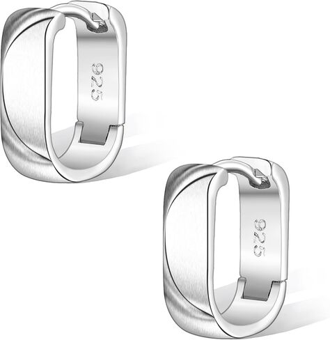 أقراط حلقية من الفضة الاسترليني/الذهب للنساء، أقراط حلقية صغيرة مربعة من الفضة/الذهب لا تسبب الحساسية، حلق على شكل حرف U Huggie Hoops in Kuwait