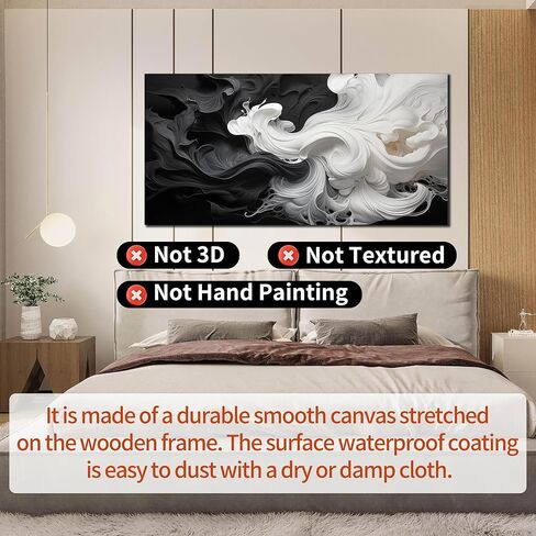 لوحة فنية جدارية تجريدية باللونين الأبيض والأسود لغرفة المعيشة، لوحة مطبوعة على قماش محايدة حديثة وبسيطة، صورة زخرفية لديكور الحائط، عمل فني لغرفة النوم وغرفة الطعام والمكتب المنزلي، مقاس 40 × 20 بوصة in Kuwait