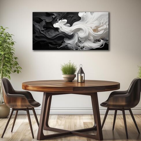 لوحة فنية جدارية تجريدية باللونين الأبيض والأسود لغرفة المعيشة، لوحة مطبوعة على قماش محايدة حديثة وبسيطة، صورة زخرفية لديكور الحائط، عمل فني لغرفة النوم وغرفة الطعام والمكتب المنزلي، مقاس 40 × 20 بوصة in Kuwait