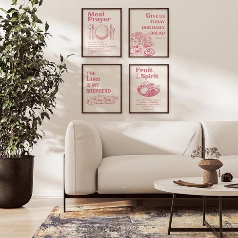 Locomiss Pink Christian Bible Verse Kitchen Wall Art Posters Decor, Fruit of Spirit Scripture Prayer Wall Art Print for Kitchen Dining Room Home Bedroom Decor, Set of 4 (8x10 Unframed) in Saudi Arabia