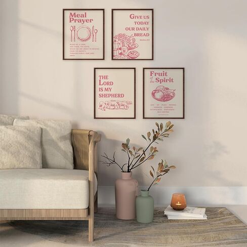 Locomiss Pink Christian Bible Verse Kitchen Wall Art Posters Decor, Fruit of Spirit Scripture Prayer Wall Art Print for Kitchen Dining Room Home Bedroom Decor, Set of 4 (8x10 Unframed) in Saudi Arabia
