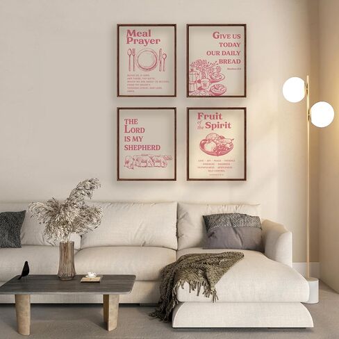 Locomiss Pink Christian Bible Verse Kitchen Wall Art Posters Decor, Fruit of Spirit Scripture Prayer Wall Art Print for Kitchen Dining Room Home Bedroom Decor, Set of 4 (8x10 Unframed) in Saudi Arabia