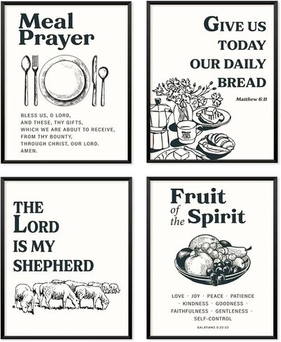 Locomiss Pink Christian Bible Verse Kitchen Wall Art Posters Decor, Fruit of Spirit Scripture Prayer Wall Art Print for Kitchen Dining Room Home Bedroom Decor, Set of 4 (8x10 Unframed) in Saudi Arabia