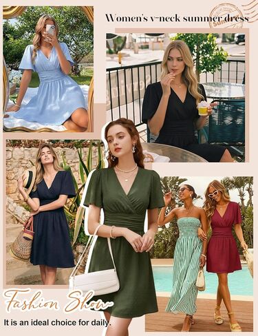 Yusongirl Women's Swiss Dot Summer Mini Dress - 2026 Short Sleeve V-Neck Smocked Waist A-Line Babydoll Dress for Vacation in Saudi Arabia