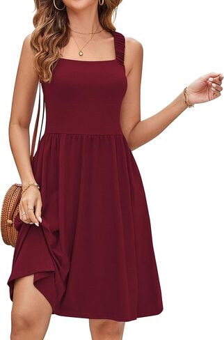 فستان Naggoo الصيفي للسيدات بدون أكمام ورقبة مربعة وخصر عالي وفستان قصير على شكل حرف A in Kuwait