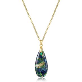 14K Gold Plated Healing Stone Teardrop Pendant Necklace for Women, Waterproof Stainless Steel Chain, Colorful Natural Stone Look, Boho Spiritual Jewelry Gift in Kuwait