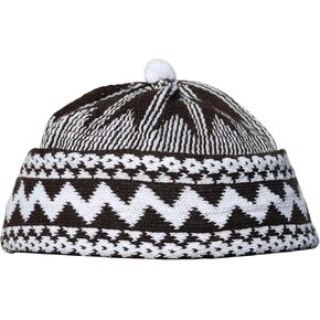 قبعة TheKufi® من مزيج القطن البني الداكن المتعرج مع كرة في الأعلى in Kuwait