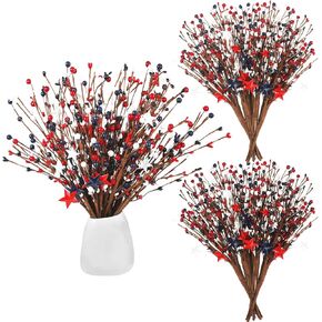 Yingzhao 12 Pcs 4th of July Decorations Patriotic Berry Stem Pick Memorial Day Artificial Red White Blue Pick 250th Anniversary Berry Stem Fruit Floral Bunch for Home Office Independence Day Decor in Kuwait