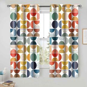 منتصف القرن الحديثة ستائر غرفة المعيشة، مجردة الملونة هندسية بوهو الستار 63 بوصة طويلة 2 لوحات، دائرة منقوشة مزرعة الرجعية جروميت الستائر لغرفة النوم غرفة الطعام 42x63in in Kuwait