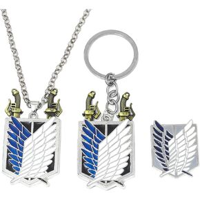 AOT 3PCS Set - Survey Corps Badge Necklace, Keychain & Brooch - Anime Gift for Fans and Collectors in Saudi Arabia