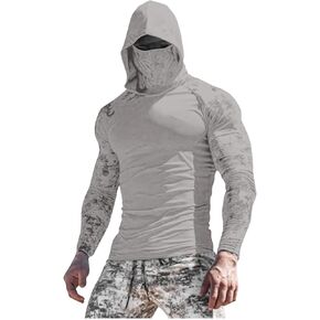 Fishing Shirts for Men with Hood & Face Mask - Mens Long Sleeve Sun Protection Muscle Shirt Workout Running Clothes in Kuwait