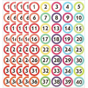 600 PCS 1-40 Number Stickers, Self-Adhesive Colored Numbers Decals, Water/Oil/Tear Resistant Removable Polka Dot Consecutive Number Labels for Classroom Office Storage Boxes in Kuwait