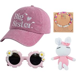مجموعة هدايا الأخت الكبرى للفتيات - سوار، قبعة، نظارات شمسية، زينة للفتيات الصغيرات، أفضل هدية جديدة للأخوة، يتم ترقيتها إلى الأخت in Kuwait