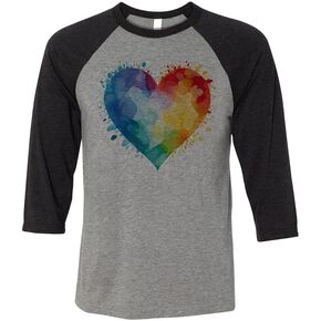 Watercolor Rainbow Heart Three-Quarter Raglan Sleeve Baseball Shirt Unisex in Saudi Arabia