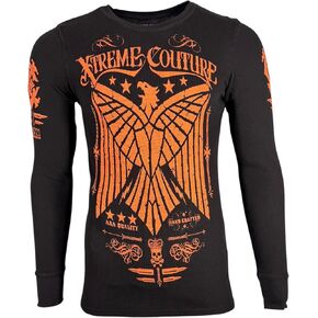 Xtreme Couture by Affliction Men's Thermal Shirt Connect, Long Sleeve, Black, Orange Graphics, N.8721 Design in Kuwait