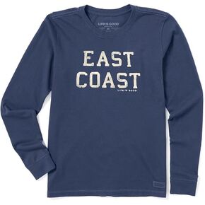 Life is Good. Men's East Coast Long Sleeve Crusher Tee, Darkest Blue in Kuwait