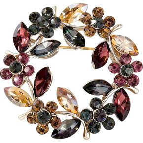 Sparkling Wreath Olive Branch Floral Brooch, Multicolor Vintage Brooches for Women Floral Leaf Round Pin, Elegant Flower Jewelry Accessories for Wedding Party Banquet Gifts in Kuwait