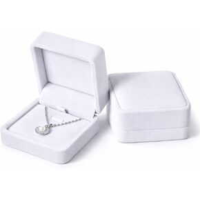 2 Pcs Classic Velvet Necklace Pendant Box for Jewelry Gift, Premium Small Velvet Jewelry Display Jewellry Packaging Storage Case, Wedding Engagement Birthday Anniversary Box (White) in Kuwait