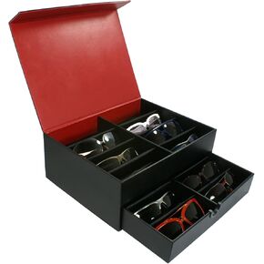 EDGEIWEAR علبة عرض النظارات الشمسية 16 فتحة صينية العرض درج 2 طبقة تخزين النظارات المنظم صندوق الساعة D-12ACFBLK-16 in Kuwait