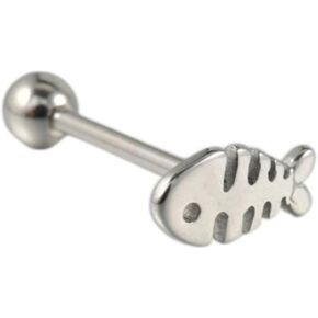 14G Stainless Steel Fishbone Tongue Rings for Women Cute Silver Little Fish Tongue Barbell Studs Tongue Cartilage Piercing Jewelry in Kuwait