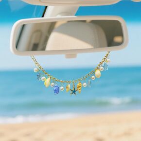 Sea Starfish Turtle Car Rear View Mirror Accessories, Ocean Inspired Conch Charm Hanging Ornament, Cute Car Decor,Automotive Interior Decoration for Women (Blue) in Kuwait