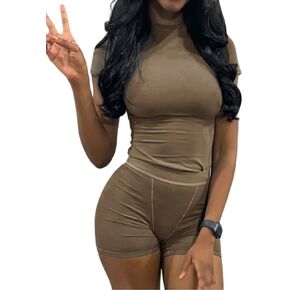 طقم ملابس مكون من قطعتين للنساء، تي شيرت بياقة دائرية، وقميص قصير وسروال قصير لراكبي الدراجات النارية، بدلات رياضية نشطة مثيرة in Kuwait