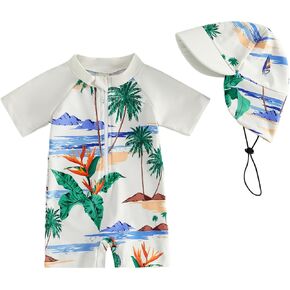MAYUMMPY Baby Boys Girls Swimwear Casual Zipper One Pieces Rash Guard Swimsuit and Hat Beachwear Bathing Suit in Kuwait