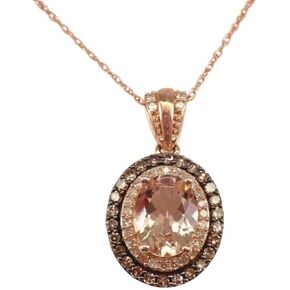قلادة نسائية بيضاوية الشكل 3.00 قيراط من مورغانيت الخوخ والألماس البني والأبيض مع سلسلة 18 بوصة مطلية بالذهب الوردي عيار 14 قيراط 925 فضي in Kuwait